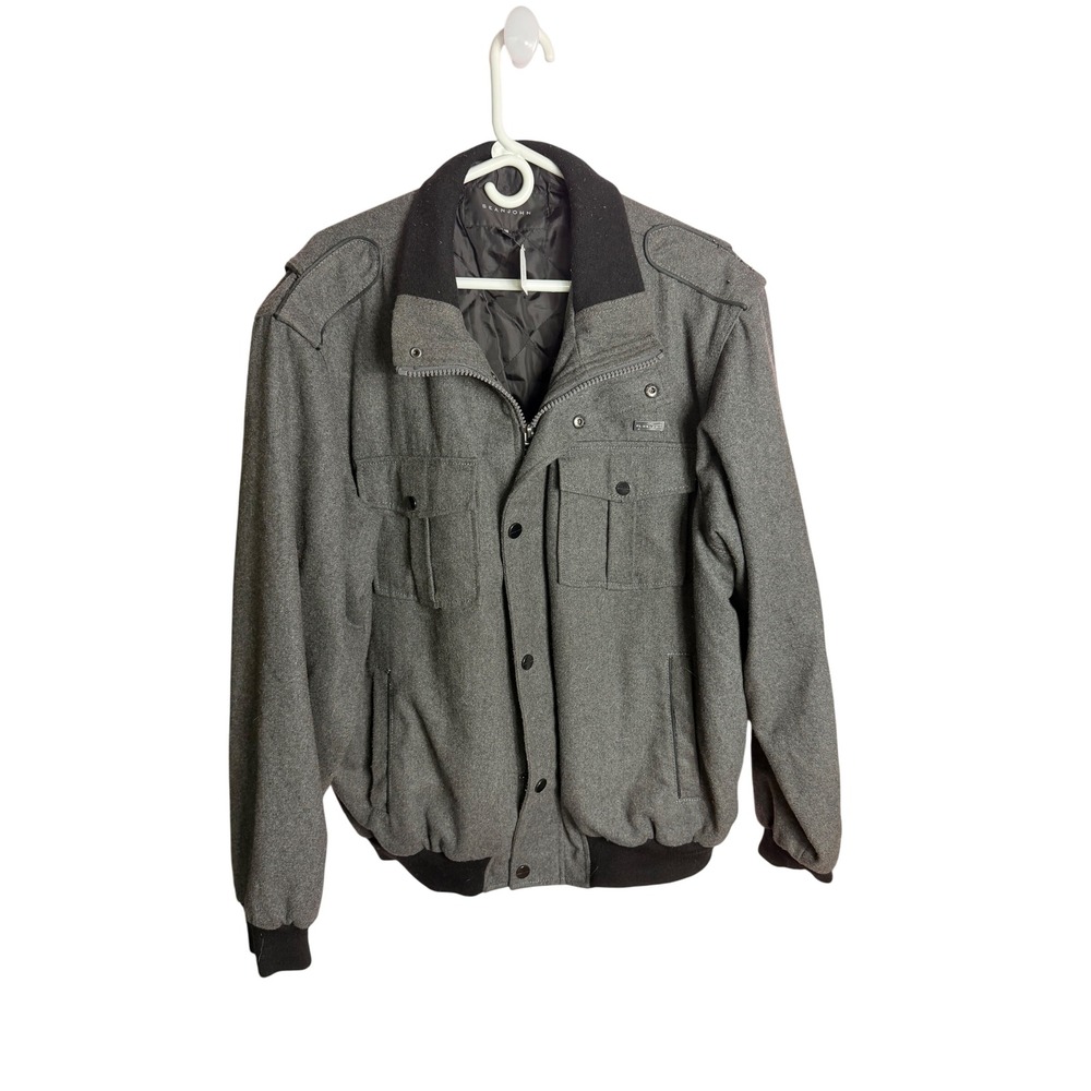 Sean John Bomber Jacket XL Gray Wool Blend Quilted Lining Full Zip SJASG1001